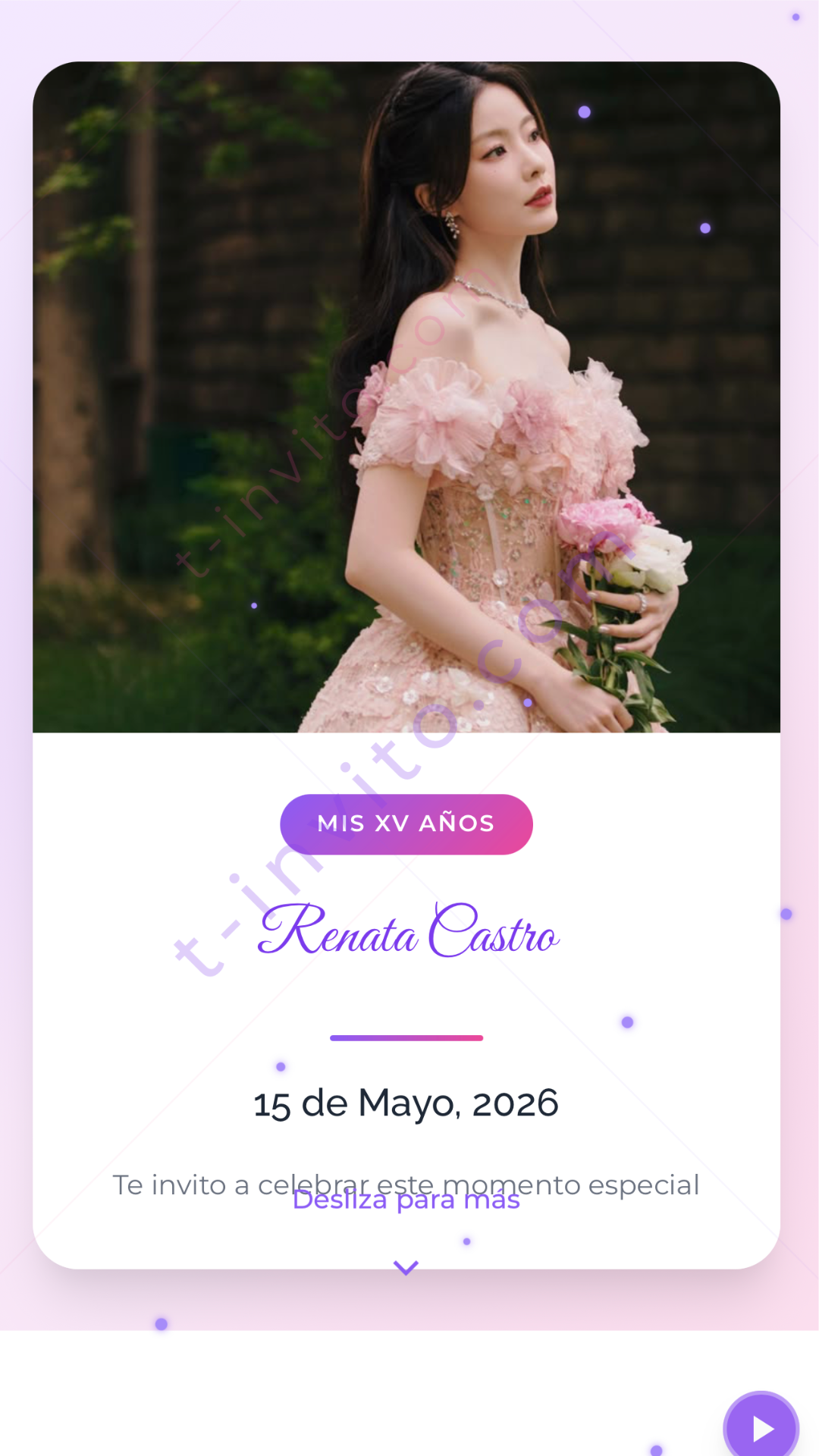 Vista previa diseño moderno Quinceañera